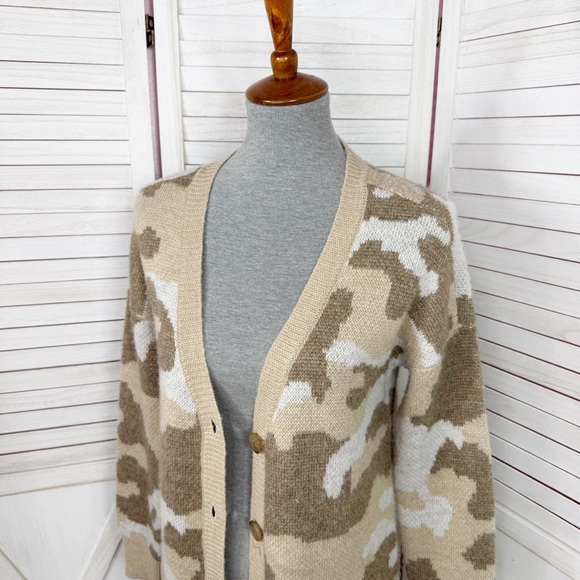 Lucky Brand Dessert Camo V‎ Neck Long Cardigan Sweater Tan Cream Small - Picture 5 of 12
